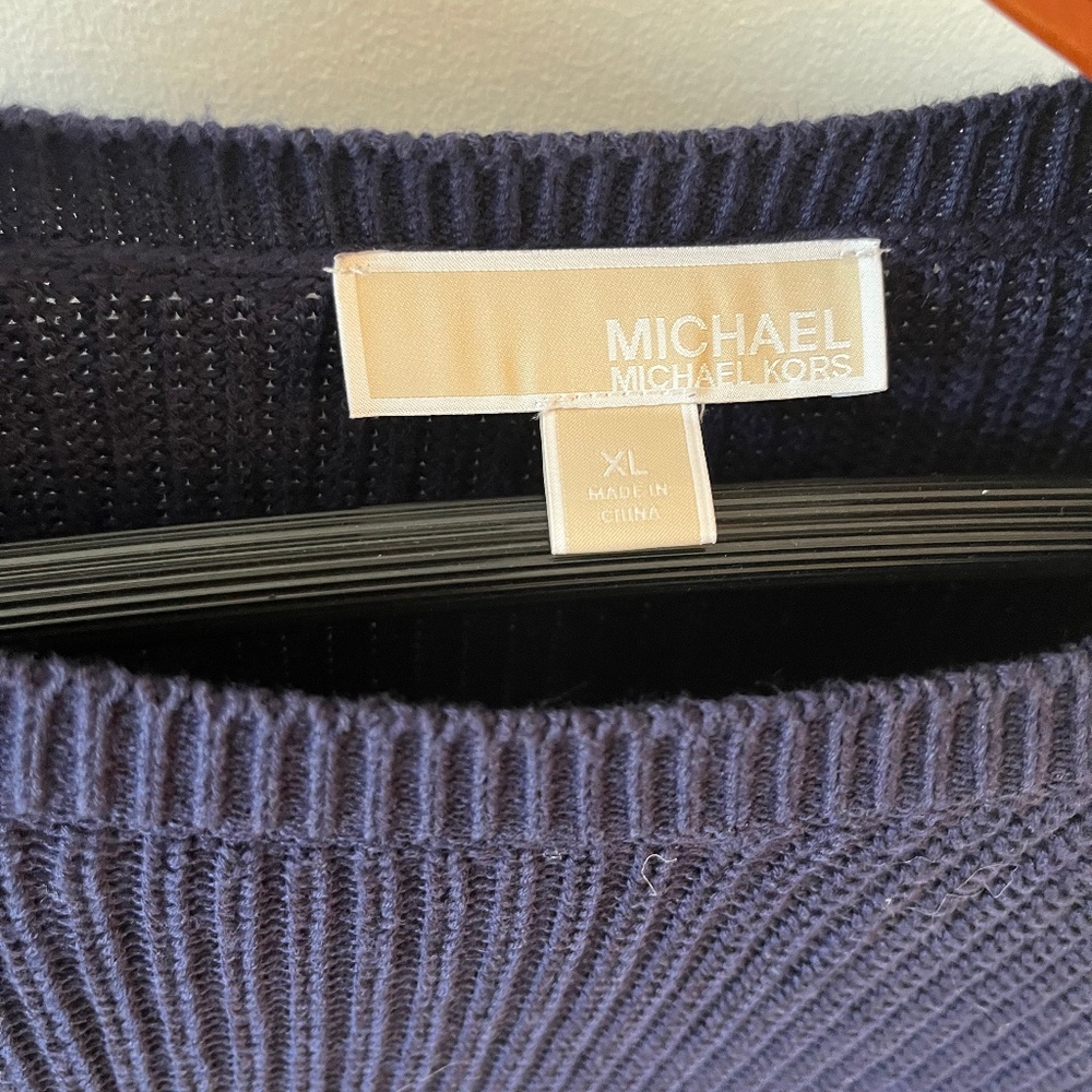 Michael Kors Women Size XL Knit Cotton Tunic Sweater with Brass Highlights -Navy
